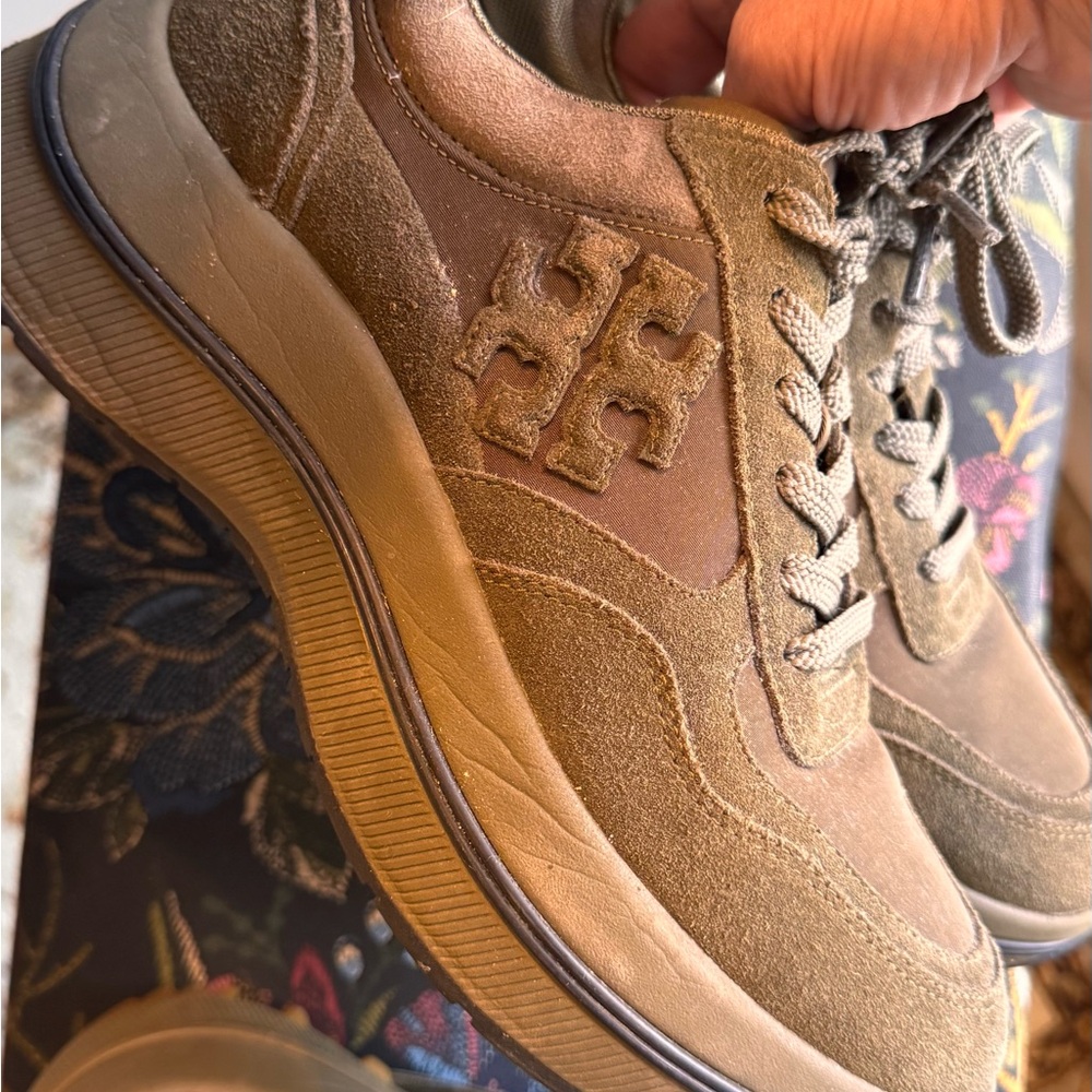 Tory Burch Beige Suede Lace-Up Sneakers
